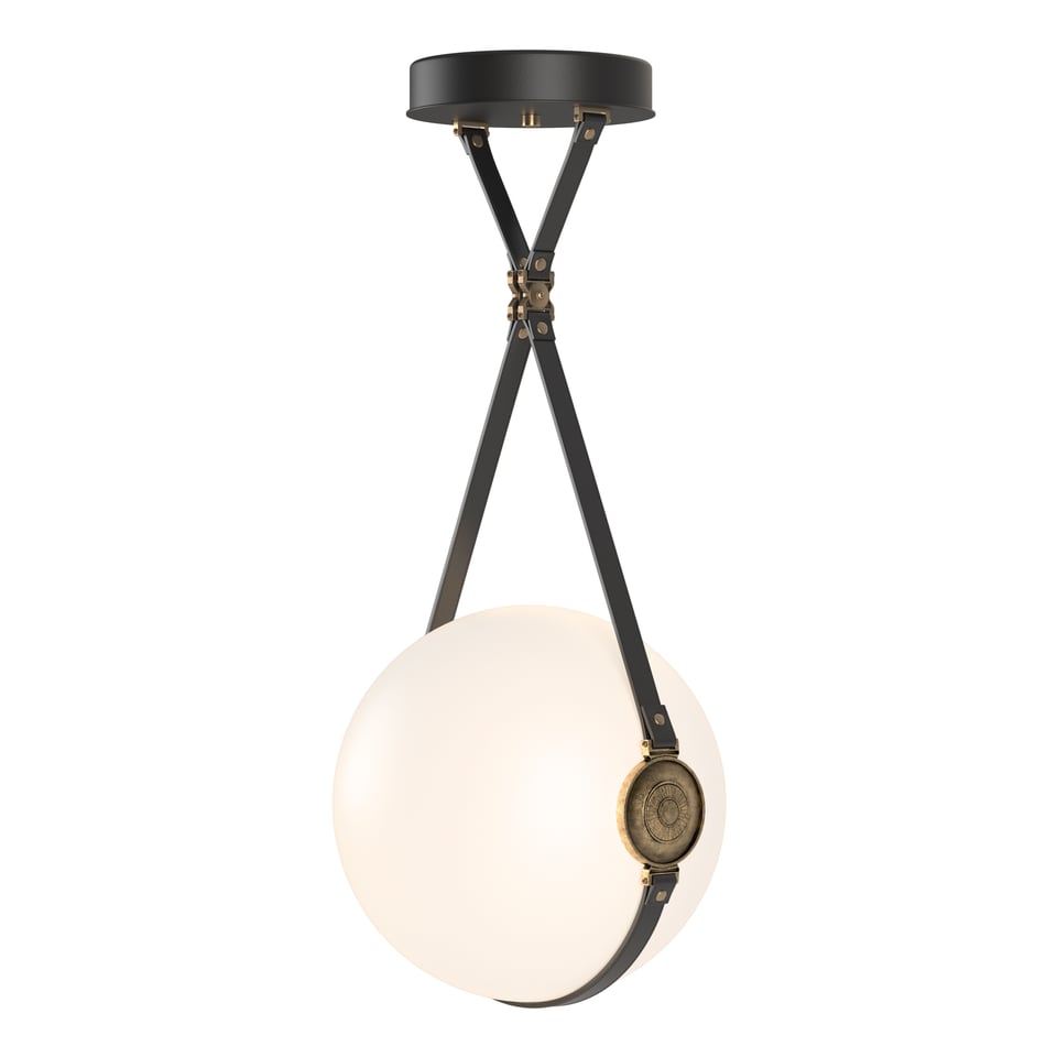 Derby Large LED Pendant - Antique Brass Metal Accent - Leather Black Accent by Hubbardton Forge