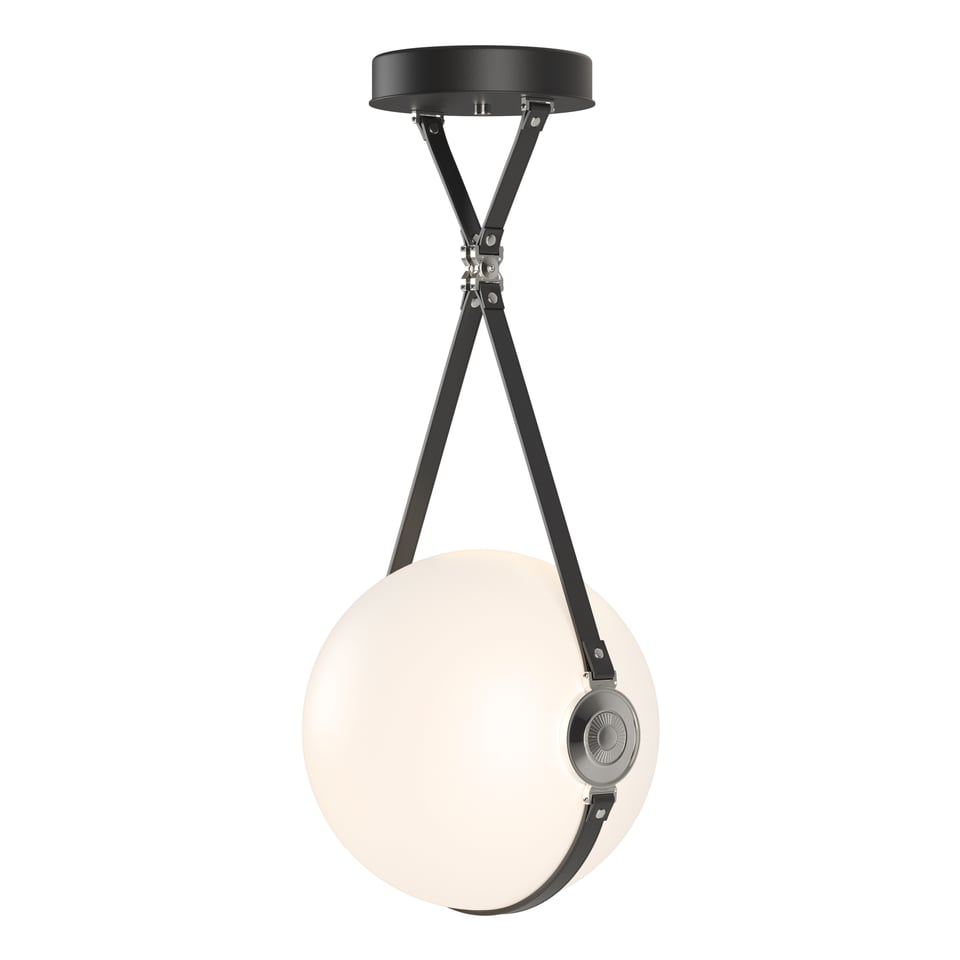 Derby Large LED Pendant - Polished Nickel Metal Accent - Leather Black Accent by Hubbardton Forge