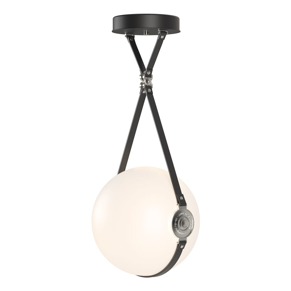 Derby Large LED Pendant - Polished Nickel Metal Accent - Leather Black Accent by Hubbardton Forge