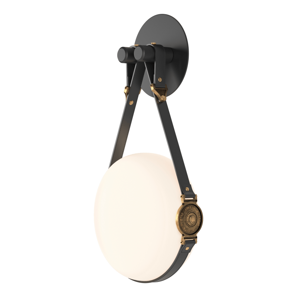 Derby LED Sconce - Antique Brass Metal Accent - Leather Black Accent by Hubbardton Forge