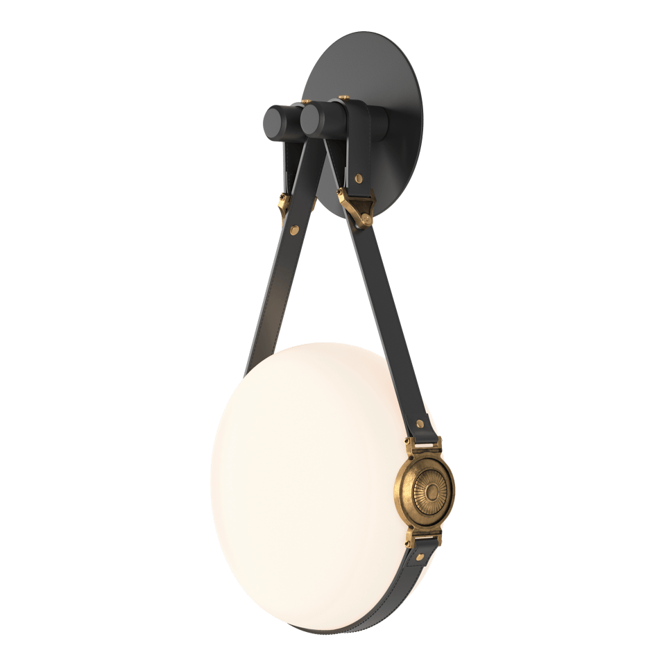 Derby LED Sconce - Antique Brass Metal Accent - Leather Black Accent by Hubbardton Forge