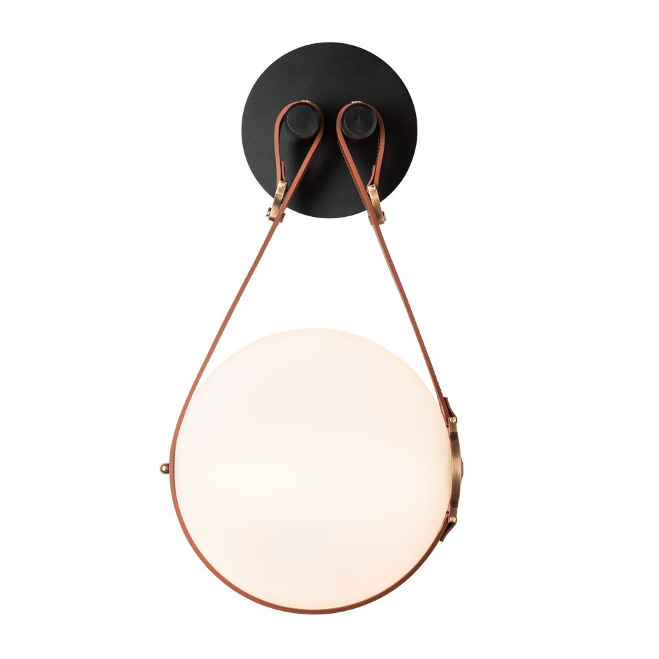 Derby LED Sconce - Antique Brass Metal Accent - Leather British Brown Accent by Hubbardton Forge