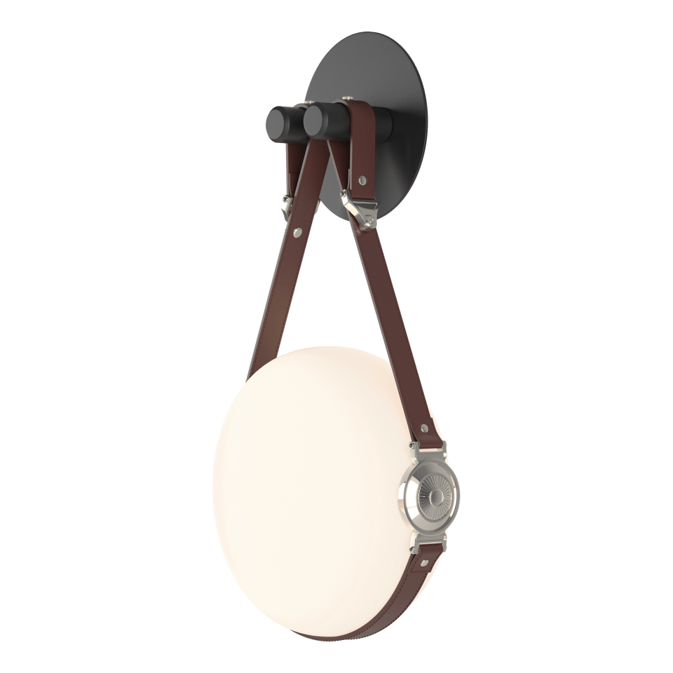 Derby LED Sconce - Polished Nickel Metal Accent - Leather British Brown Accent by Hubbardton Forge