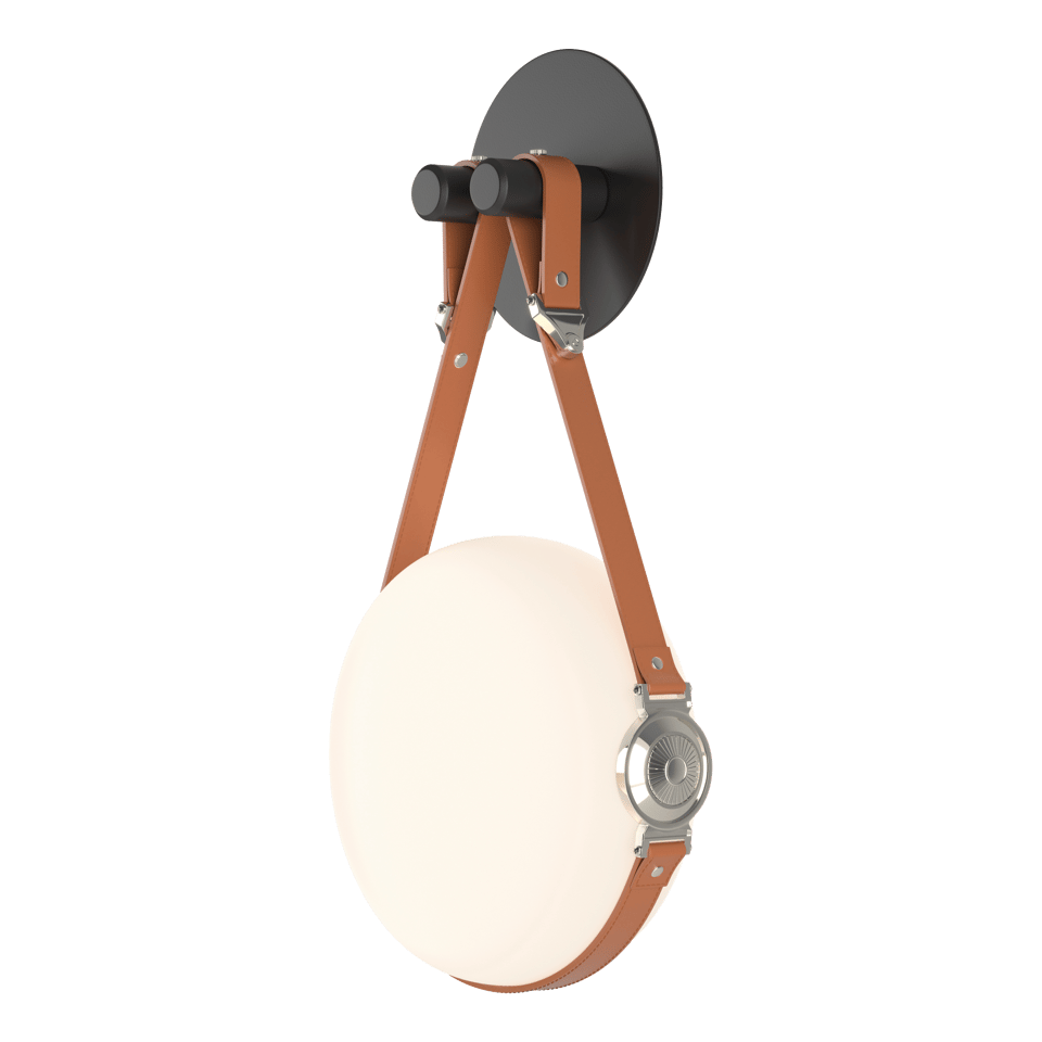 Derby LED Sconce - Polished Nickel Metal Accent - Leather Chestnut Accent by Hubbardton Forge