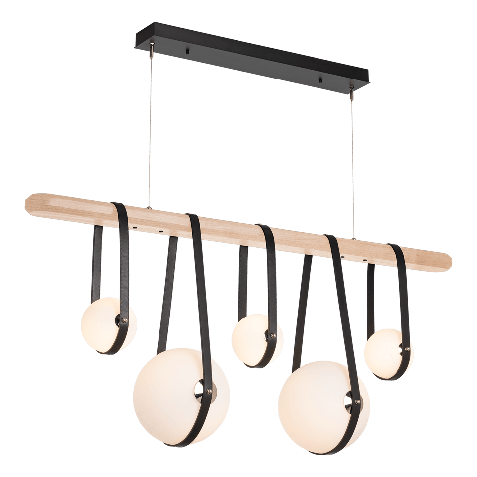 Derby Linear 5-Light LED Pendant - Antique Brass Metal Accent - Leather Black Accent by Hubbardton Forge
