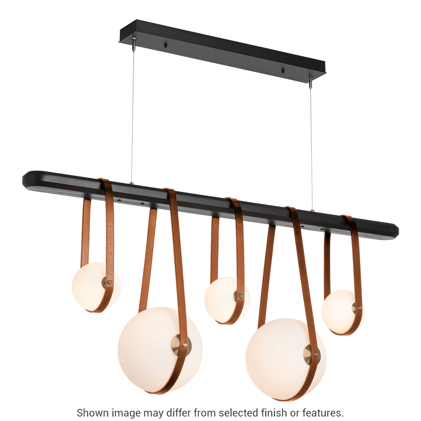 Derby Linear 5-Light LED Pendant - Antique Brass Metal Accent - Leather Chestnut Accent by Hubbardton Forge