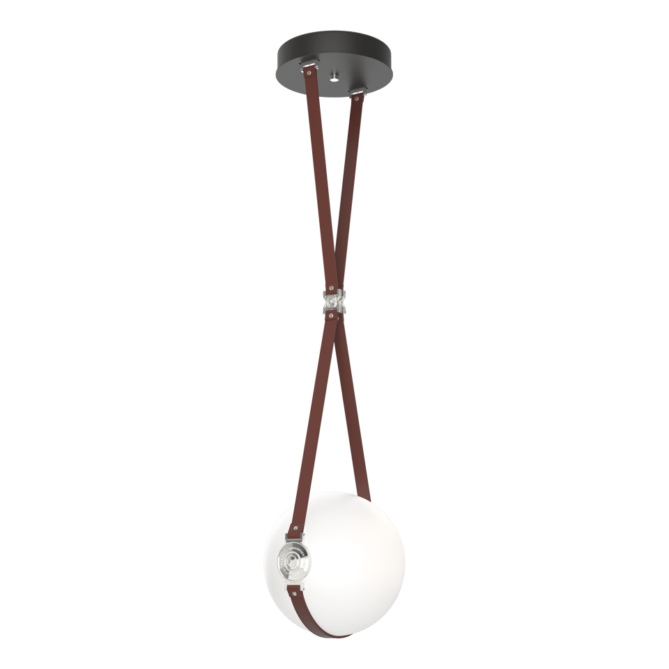 Derby Small LED Pendant - Polished Nickel Metal Accent - Leather British Brown Accent by Hubbardton Forge