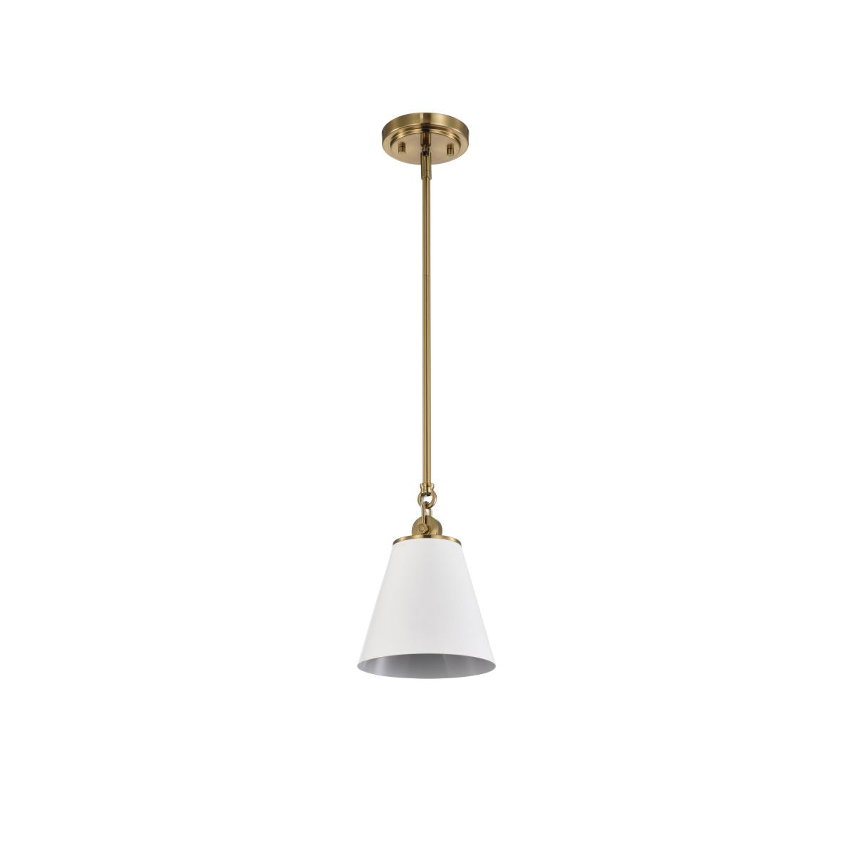 Dover - 1 Light - Small Pendant - White with Vintage Brass - Satco 60-7409
