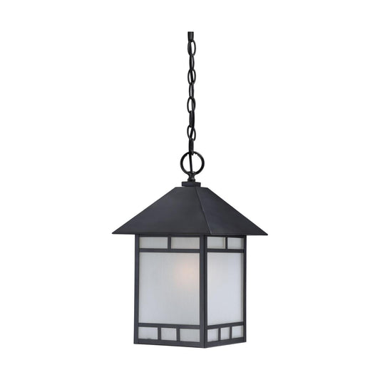 Drexel - 1 Light - Hanging Lantern with Frosted Seed Glass - Stone Black Finish - Satco 60-5604