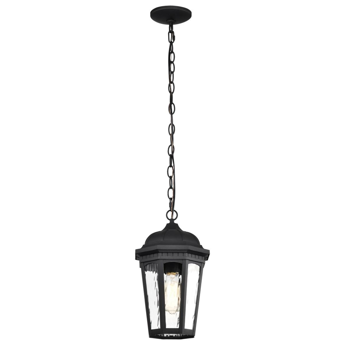 East River Collection Outdoor 14.5 inch Hanging Light - Matte Black Finish with Clear Water Glass - Satco 60-5944
