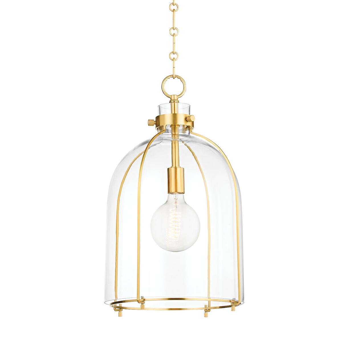 Eldridge Pendant - Clear Bell Shape Glass Shade - Aged Brass by Hudson Valley Lighting