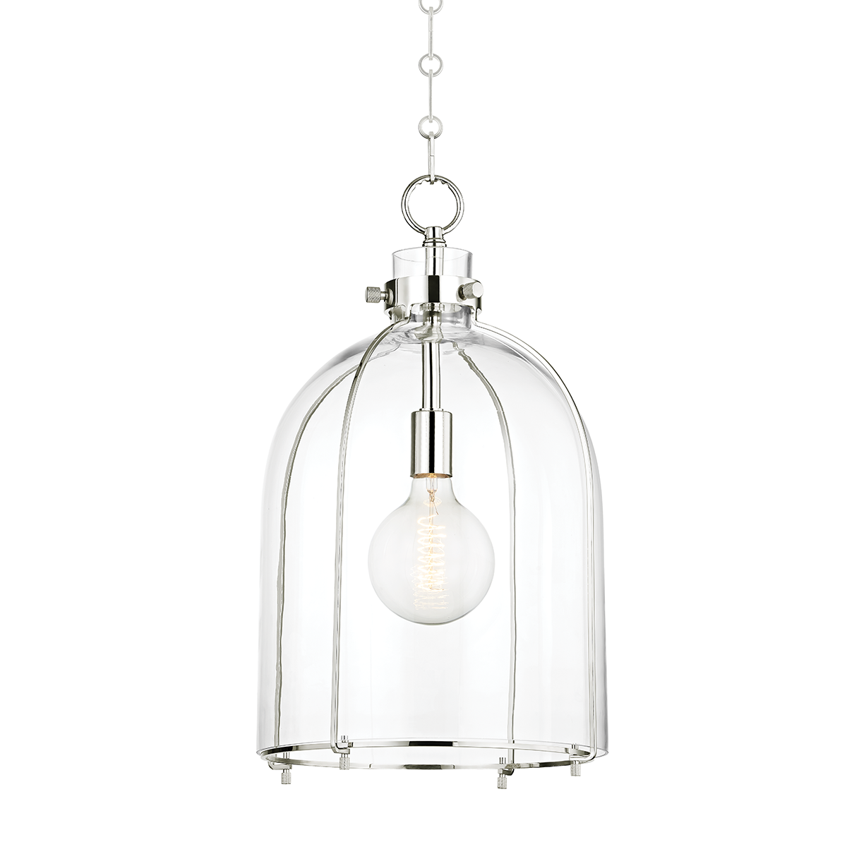 Eldridge Pendant - Clear Bell Shape Glass Shade - Polished Nickel by Hudson Valley Lighting