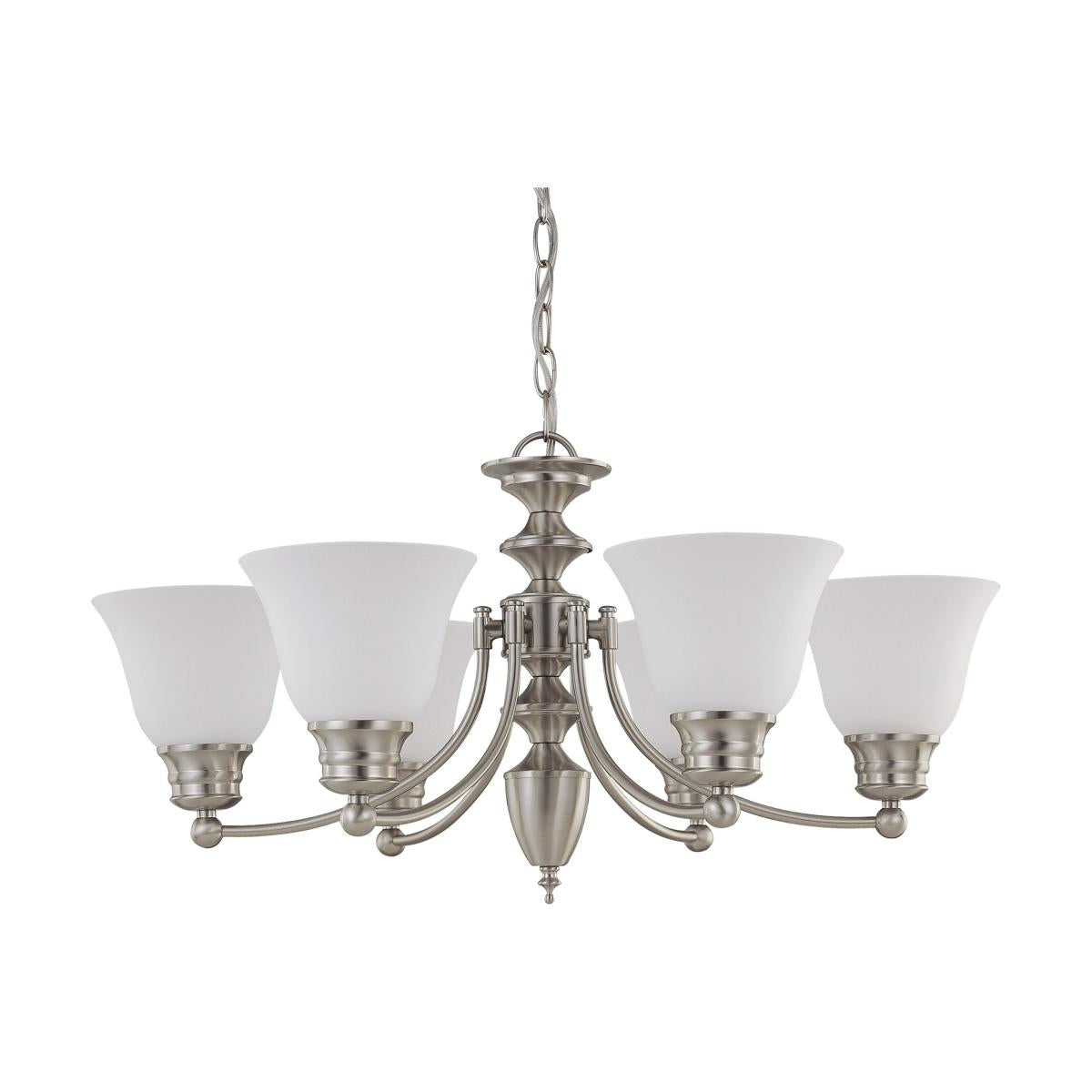 Empire - 6 Light Chandelier with Frosted White Glass - Brushed Nickel Finish - Satco 60-3255
