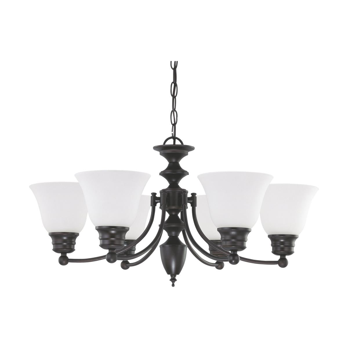 Empire - 6 Light Chandelier with Frosted White Glass - Mahogany Bronze Finish - Satco 60-3169