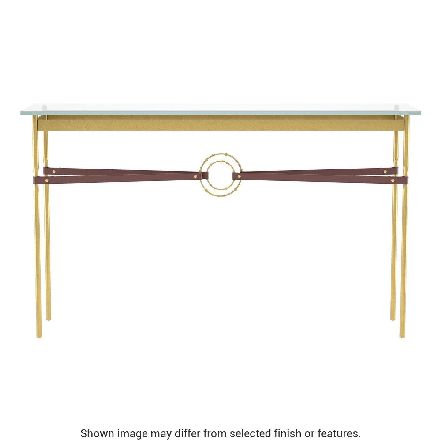 Equus Console Table - Modern Brass - Leather British Brown Accent by Hubbardton Forge
