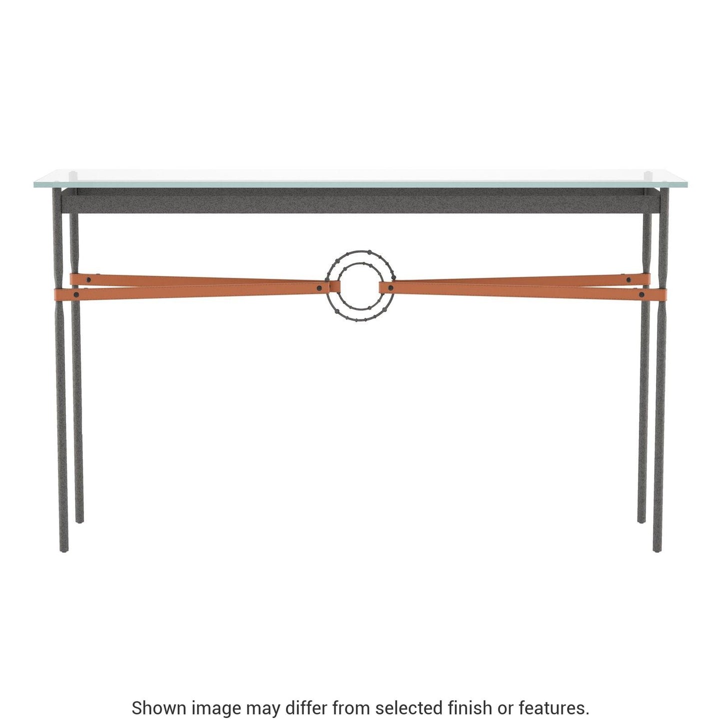 Equus Console Table - Natural Iron - Leather Chestnut Accent by Hubbardton Forge