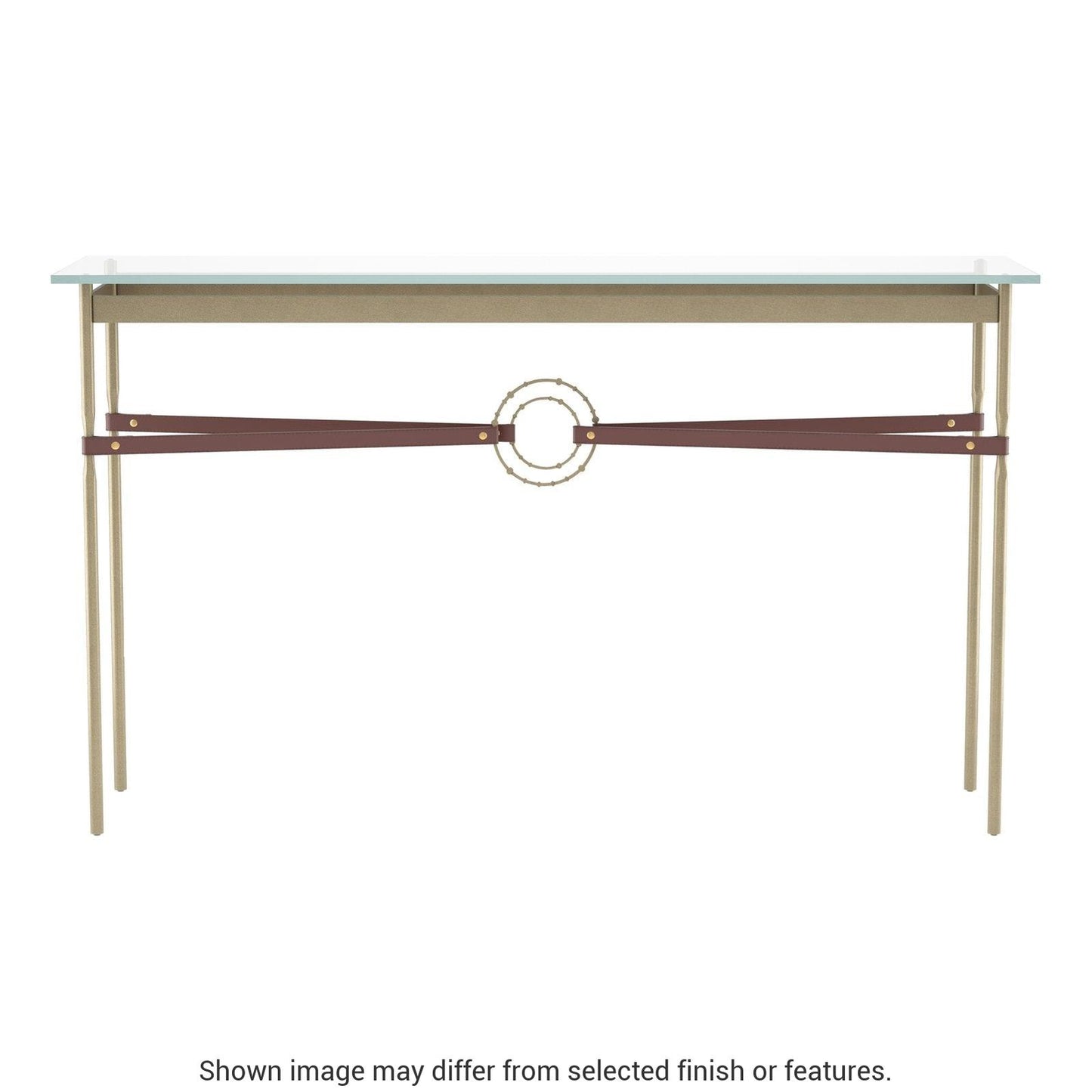 Equus Console Table - Soft Gold - Leather British Brown Accent by Hubbardton Forge