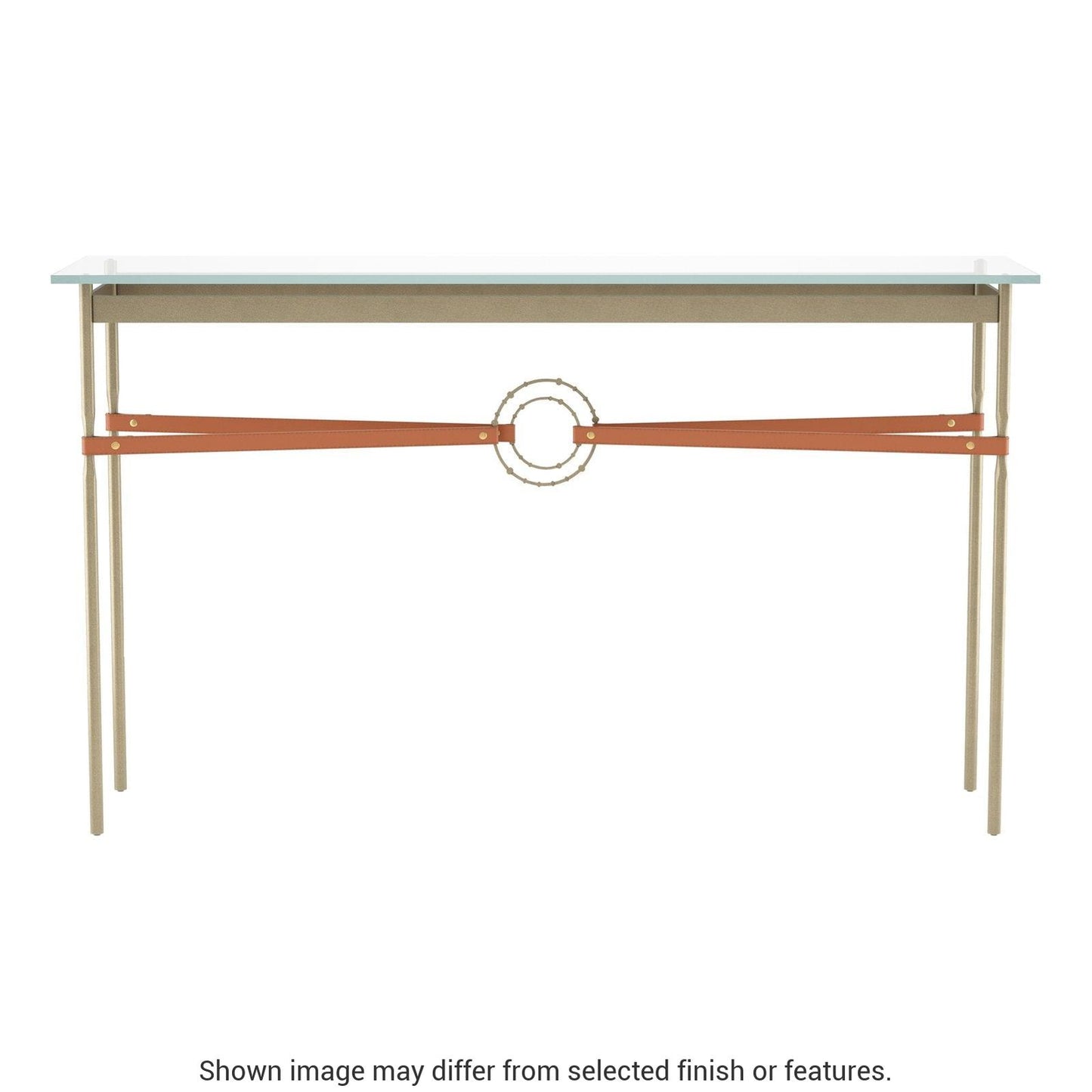 Equus Console Table - Soft Gold - Leather Chestnut Accent by Hubbardton Forge