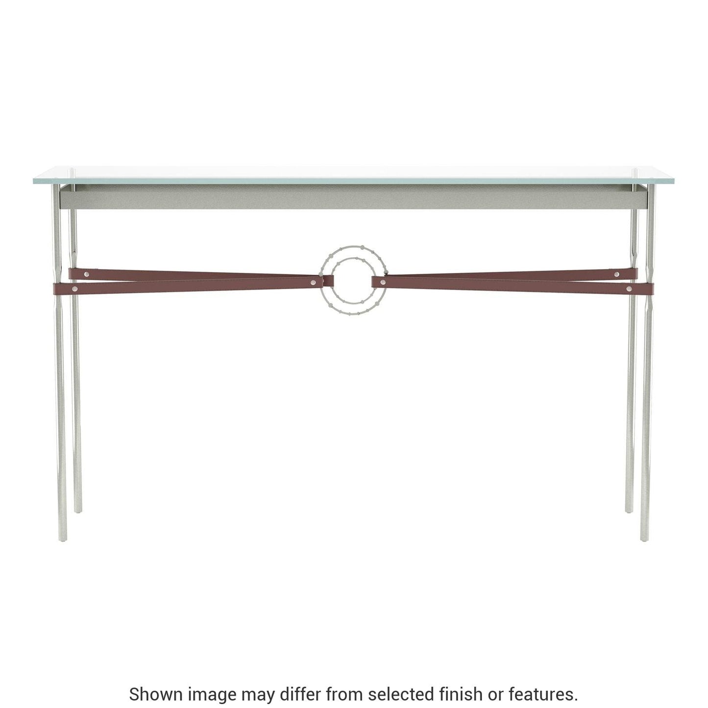 Equus Console Table - Sterling - Leather British Brown Accent by Hubbardton Forge