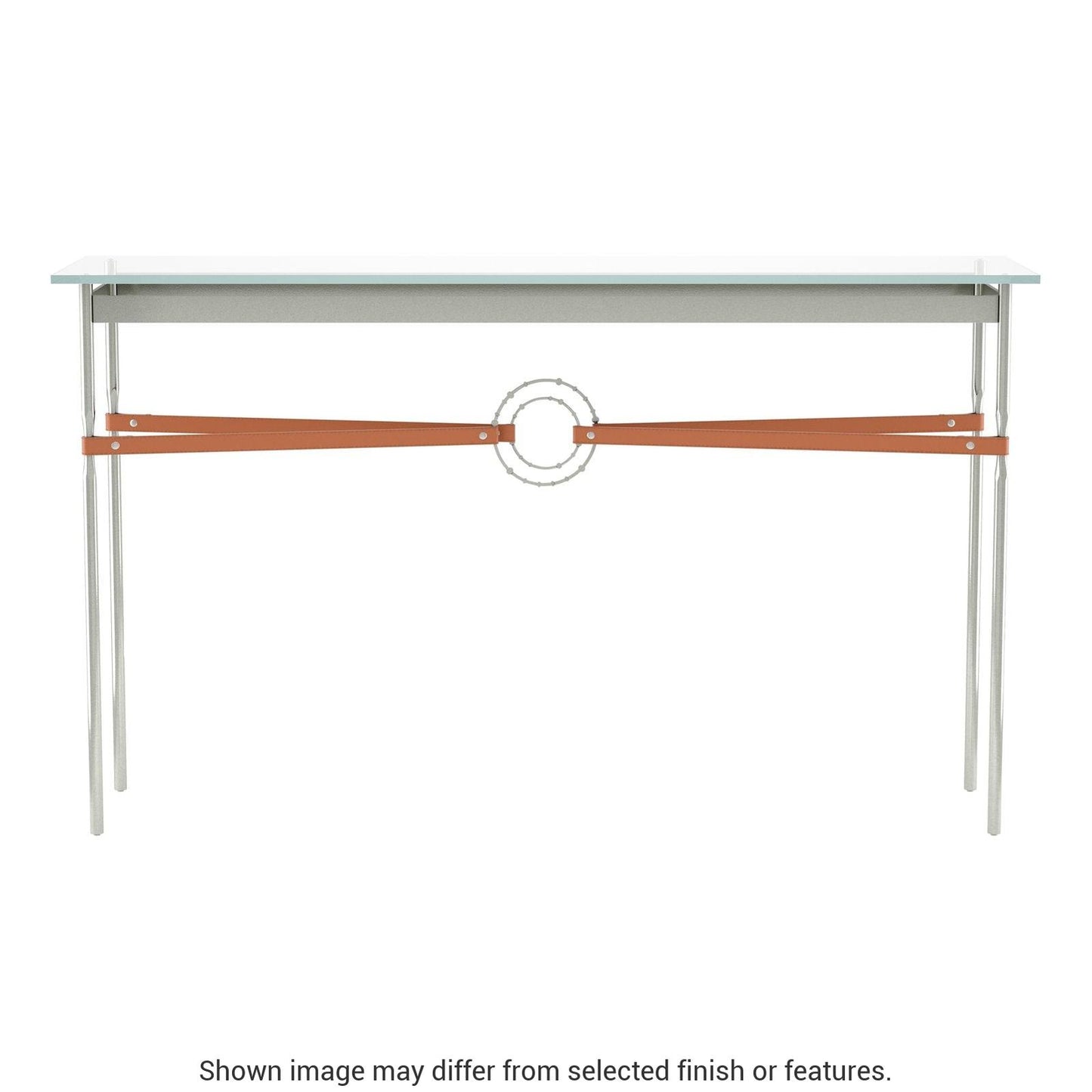 Equus Console Table - Sterling - Leather Chestnut Accent by Hubbardton Forge