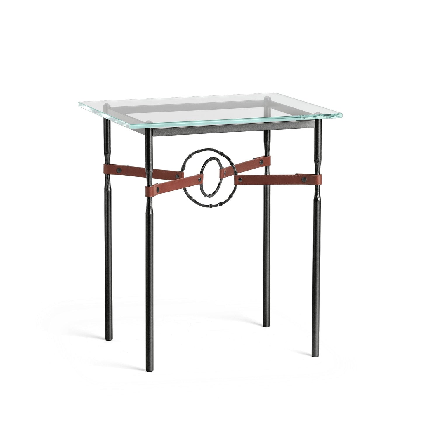 Equus Side Table - Black - Leather British Brown Accent by Hubbardton Forge