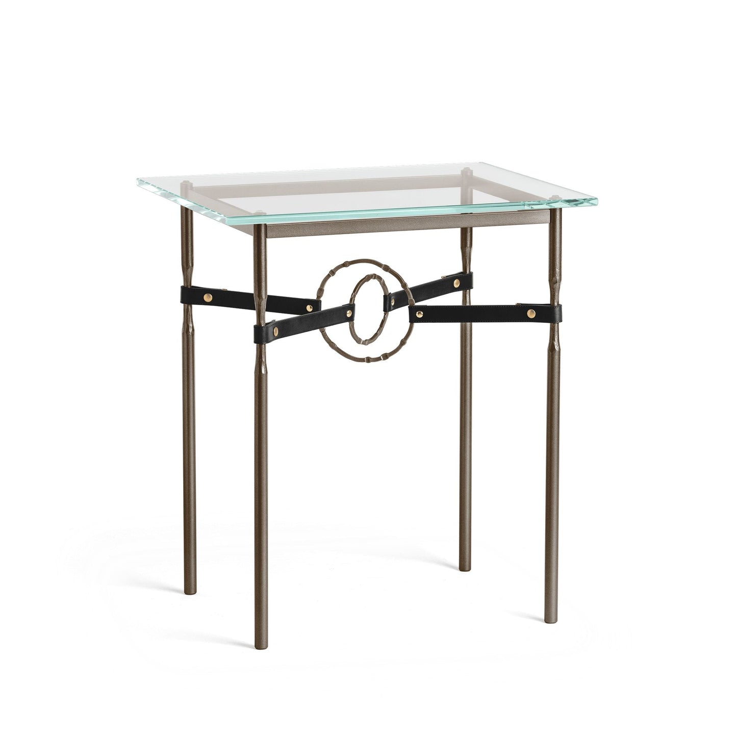 Equus Side Table - Bronze - Leather Black Accent by Hubbardton Forge