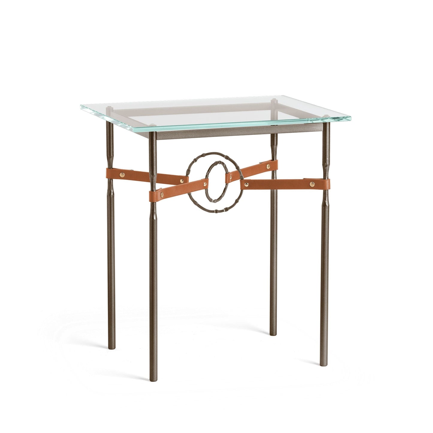 Equus Side Table - Bronze - Leather Chestnut Accent by Hubbardton Forge