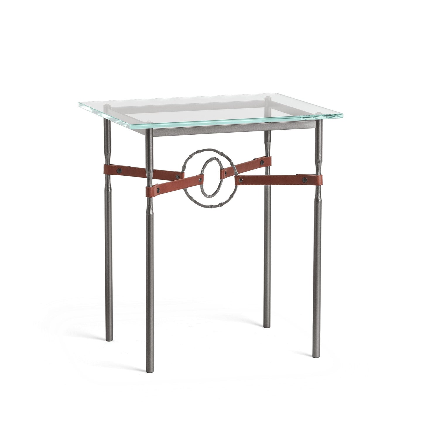 Equus Side Table - Dark Smoke - Leather British Brown Accent by Hubbardton Forge