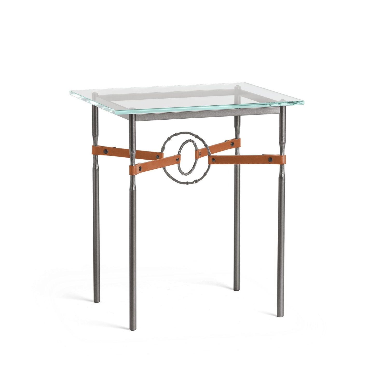 Equus Side Table - Dark Smoke - Leather Chestnut Accent by Hubbardton Forge