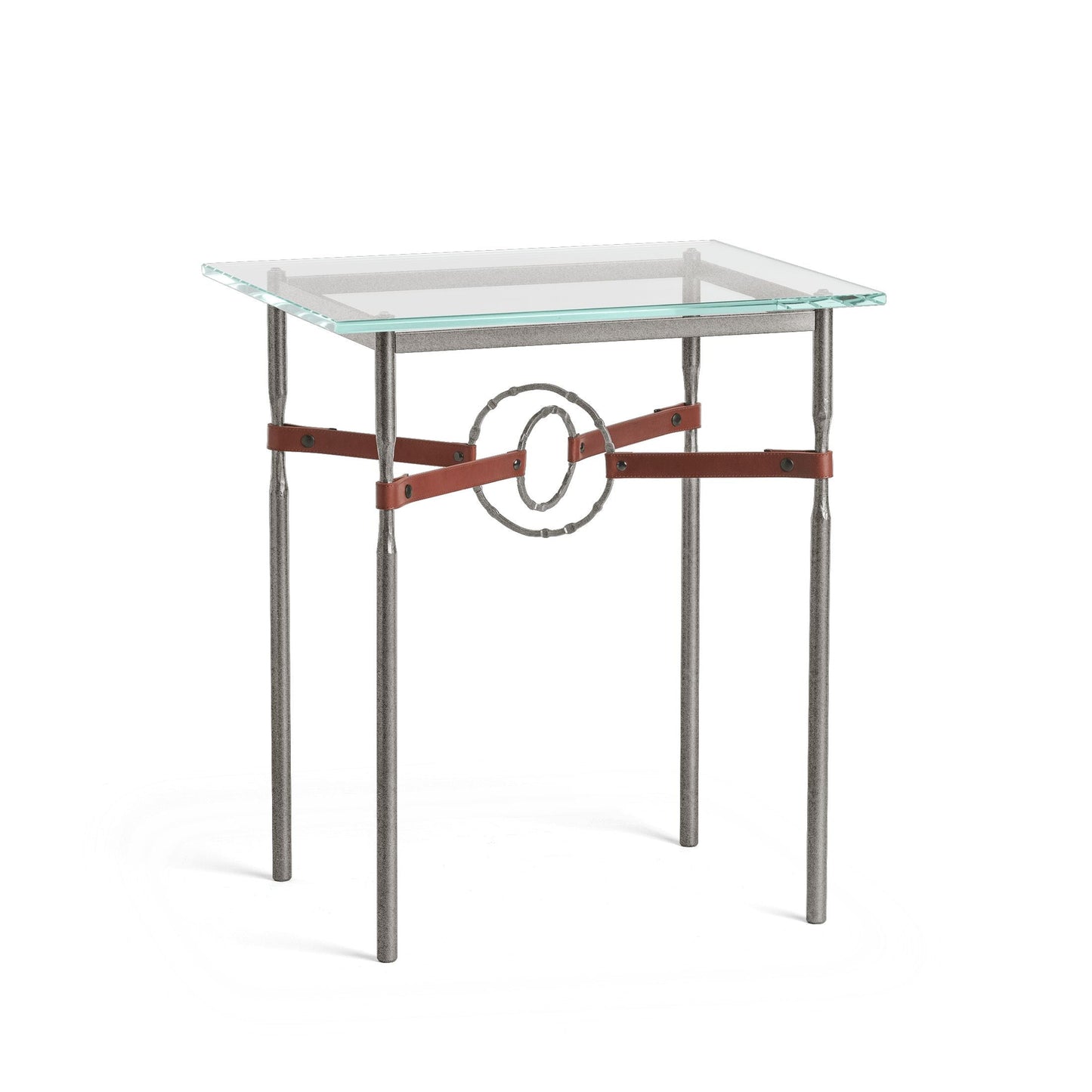 Equus Side Table - Natural Iron - Leather British Brown Accent by Hubbardton Forge