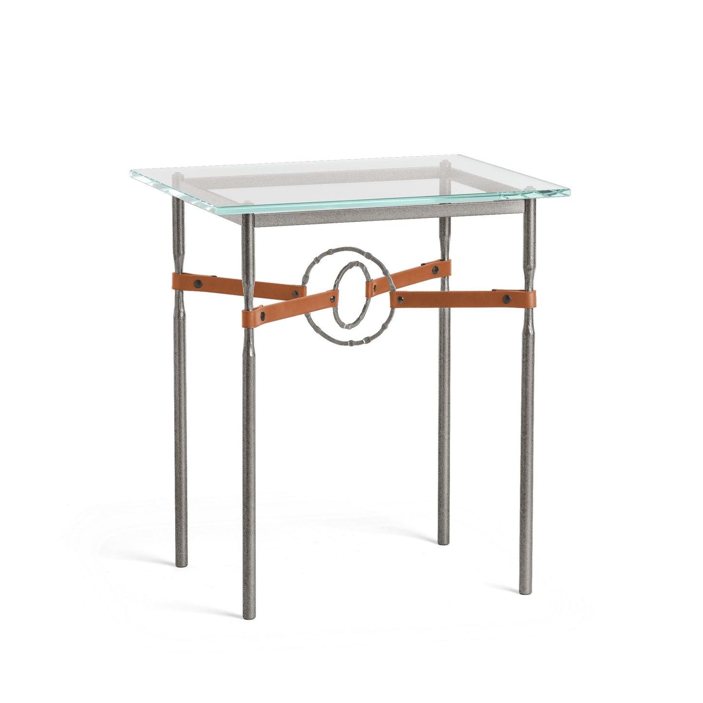 Equus Side Table - Natural Iron - Leather Chestnut Accent by Hubbardton Forge