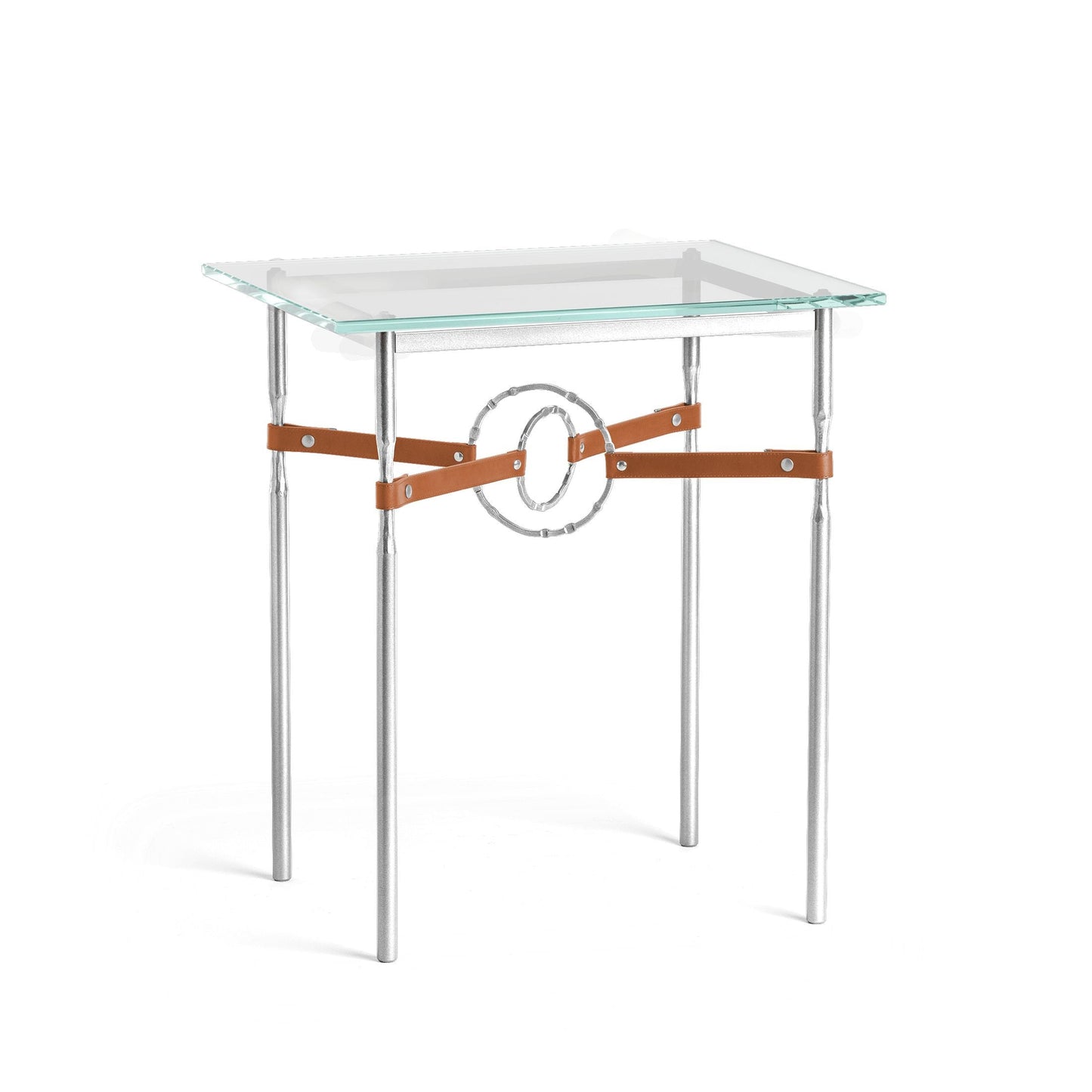 Equus Side Table - Sterling - Leather Chestnut Accent by Hubbardton Forge