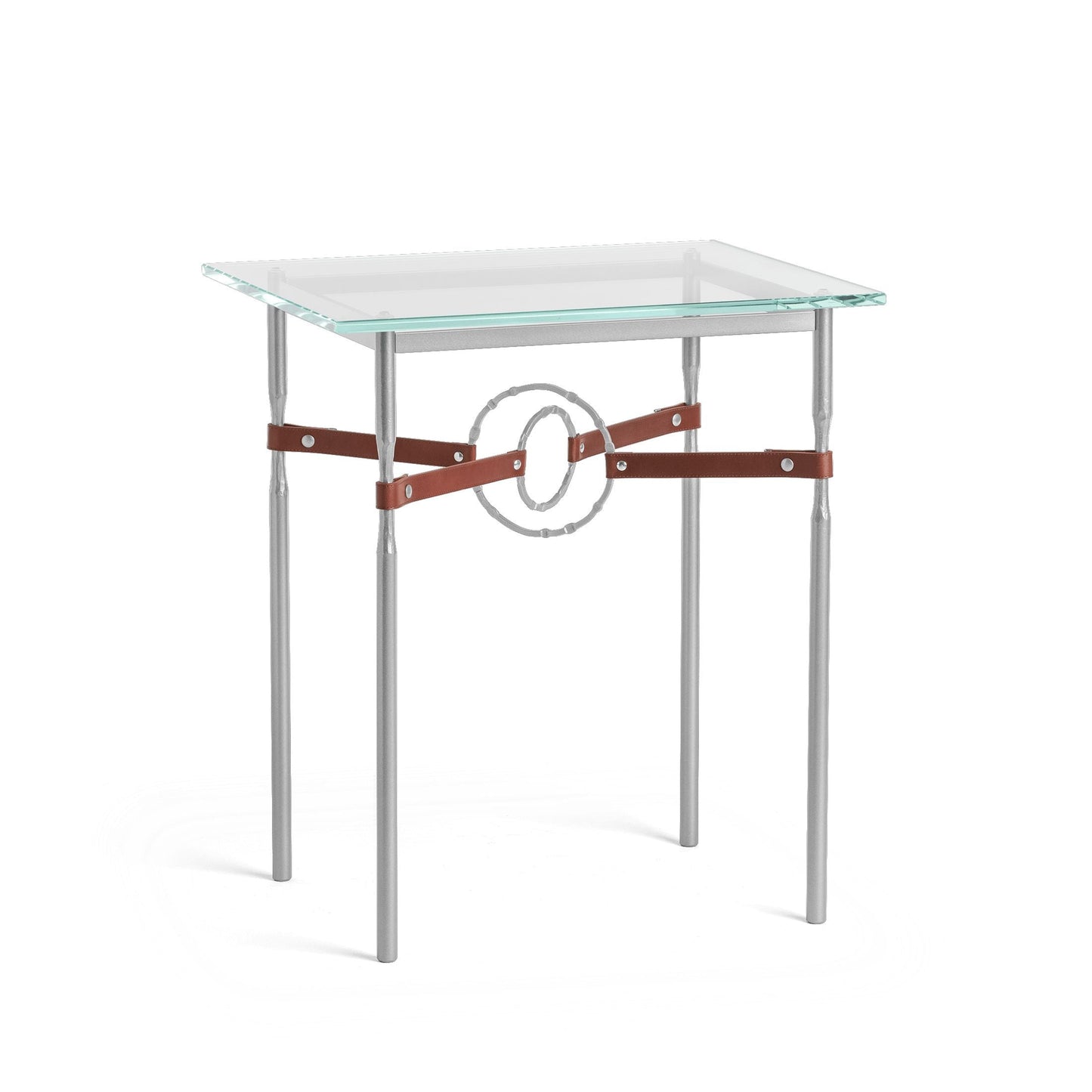 Equus Side Table - Vintage Platinum - Leather British Brown Accent by Hubbardton Forge