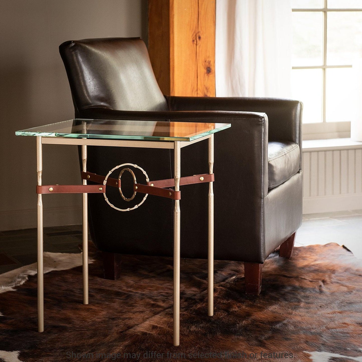 Equus Side Table - White - Leather Chestnut Accent by Hubbardton Forge