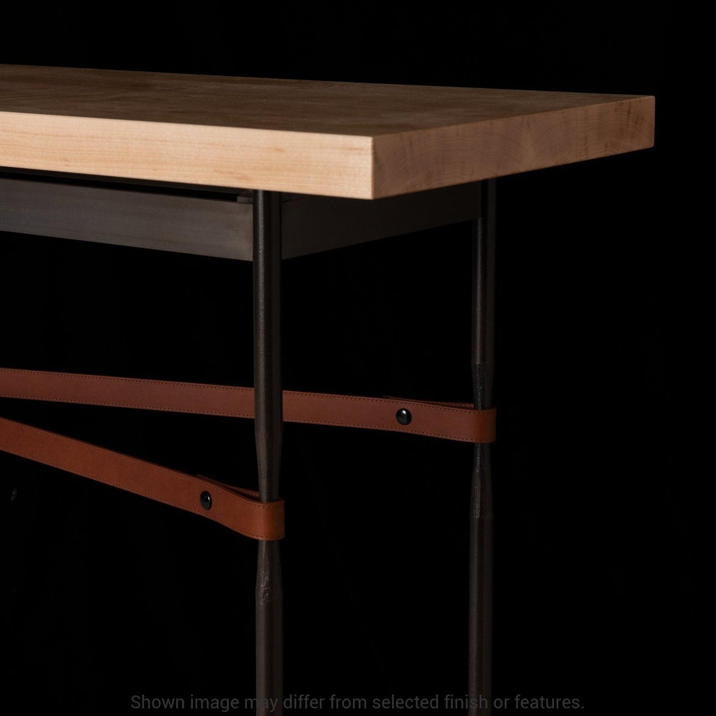 Equus Wood Top Console Table - White - Leather Chestnut Accent - Maple Natural Wood Top Accent by Hubbardton Forge