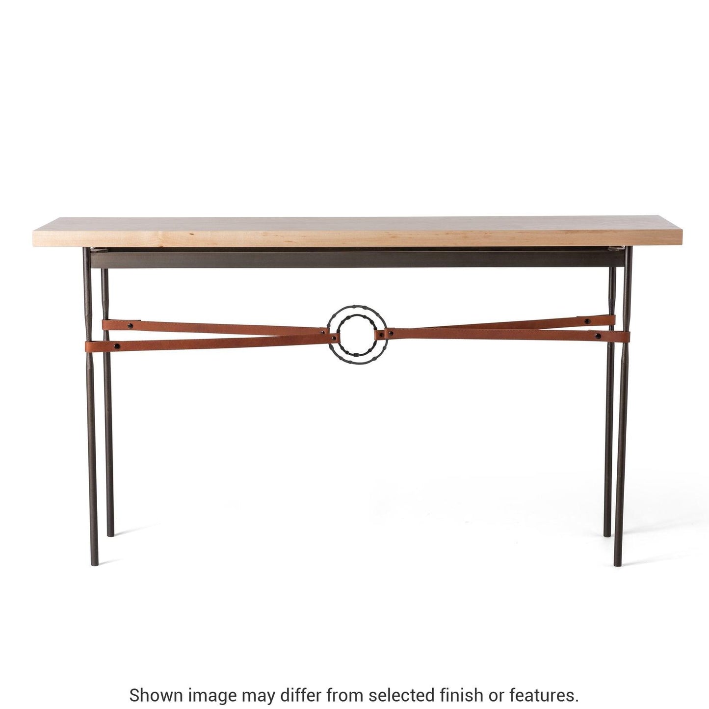 Equus Wood Top Console Table - White - Leather Chestnut Accent - Maple Natural Wood Top Accent by Hubbardton Forge