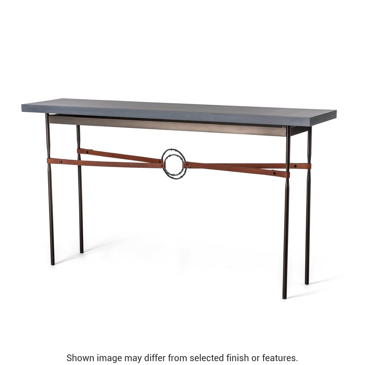 Equus Wood Top Console Table - White - Leather Chestnut Accent - Maple Natural Wood Top Accent by Hubbardton Forge