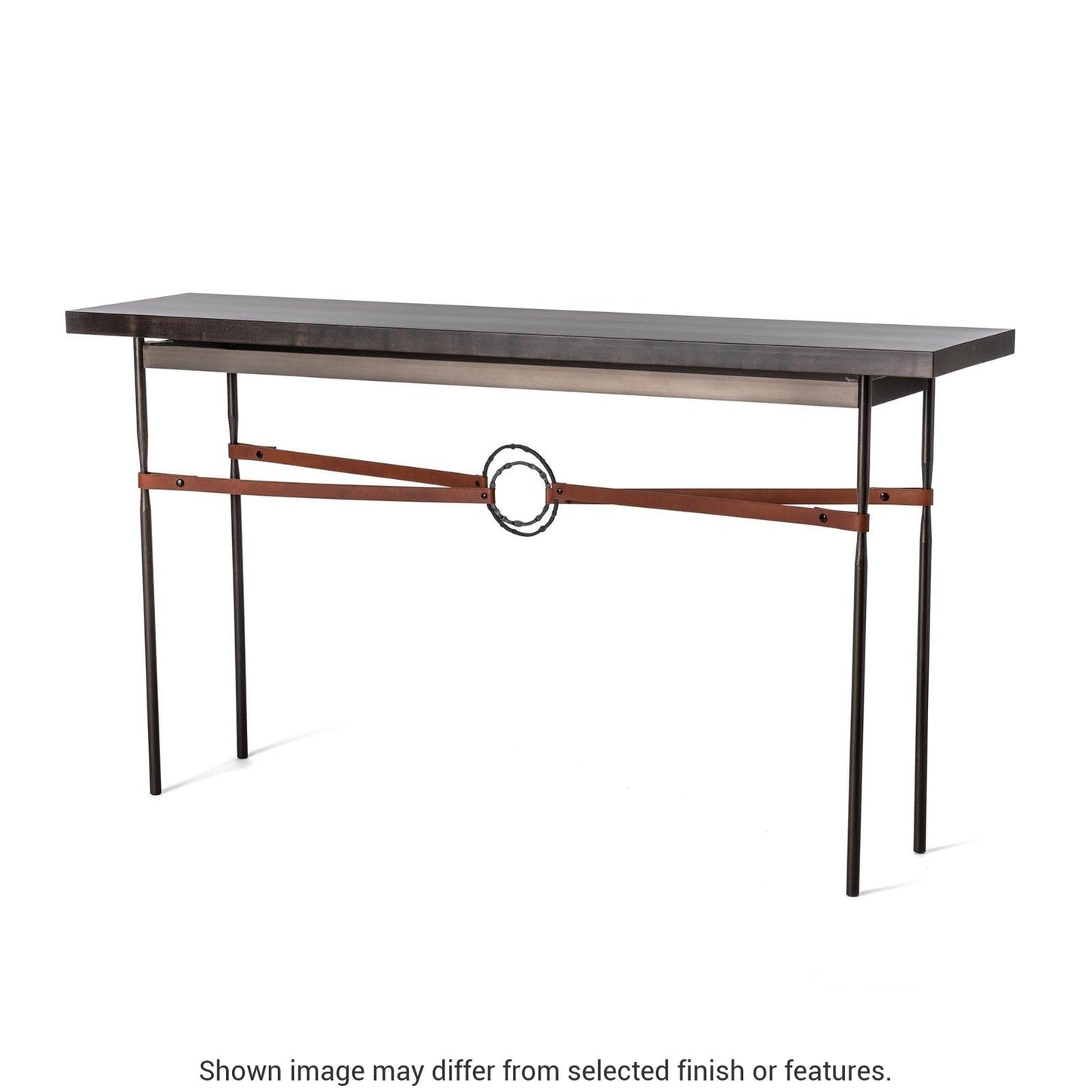 Equus Wood Top Console Table - White - Leather Chestnut Accent - Maple Natural Wood Top Accent by Hubbardton Forge