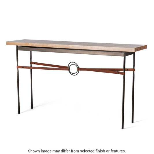 Equus Wood Top Console Table - White - Leather Chestnut Accent - Maple Natural Wood Top Accent by Hubbardton Forge
