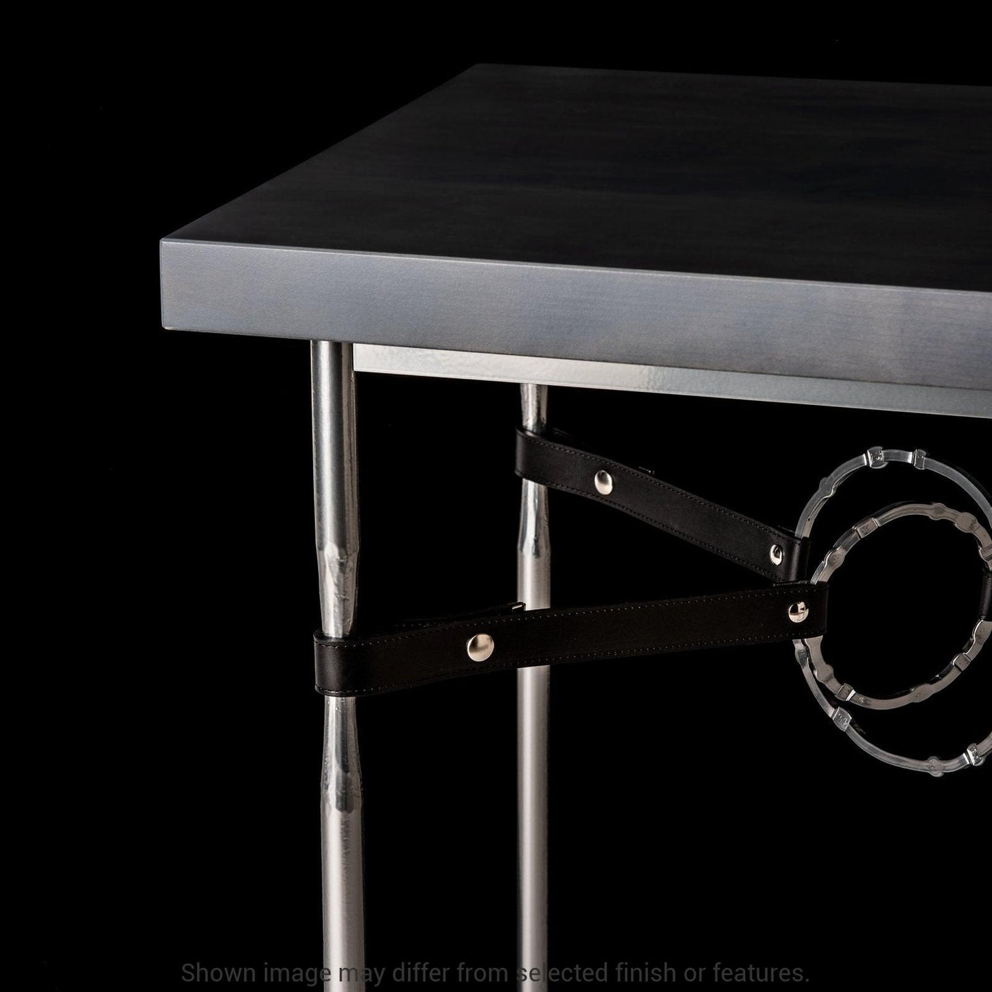 Equus Wood Top Side Table - White - Leather Chestnut Accent - Maple Natural Wood Top Accent by Hubbardton Forge