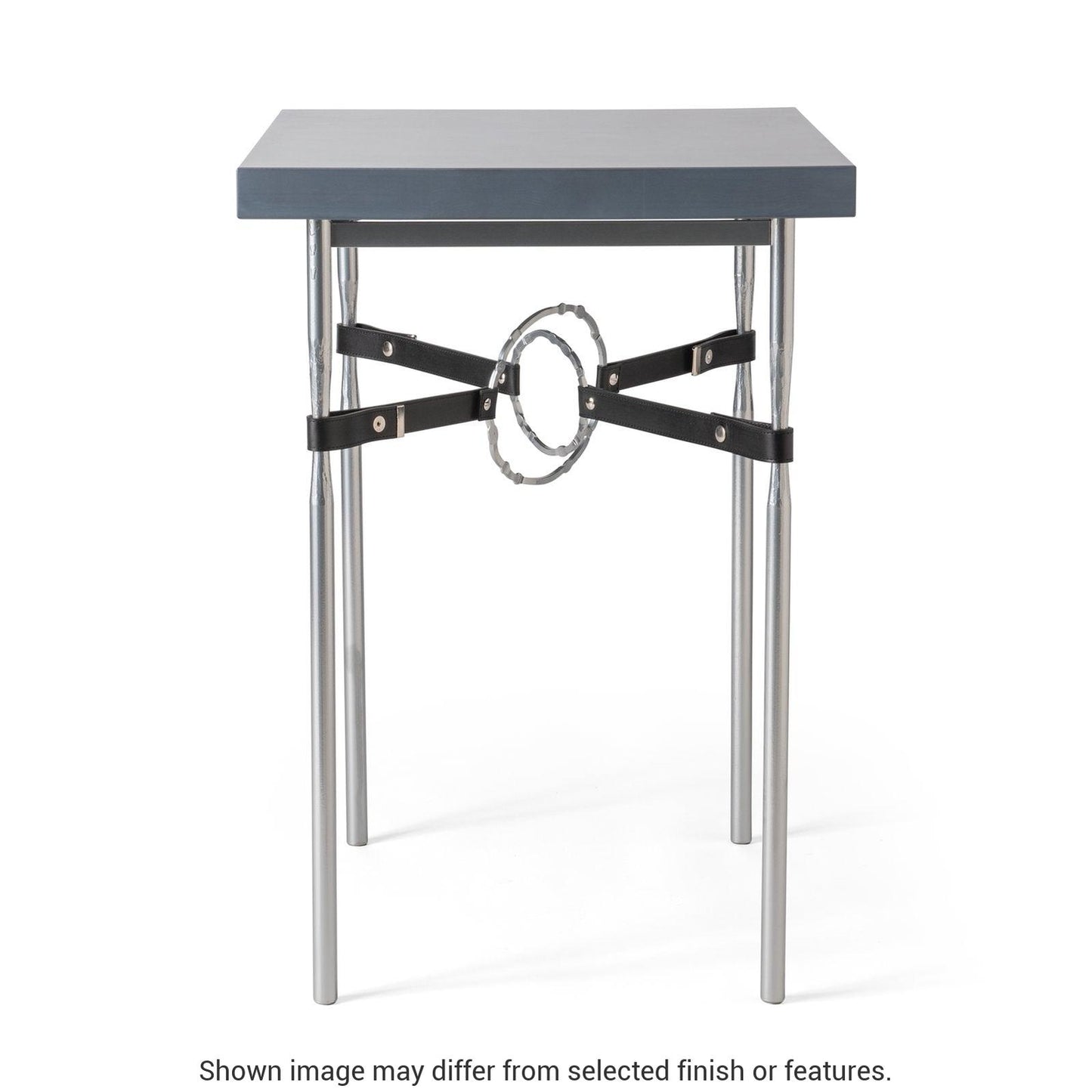 Equus Wood Top Side Table - White - Leather Chestnut Accent - Maple Natural Wood Top Accent by Hubbardton Forge