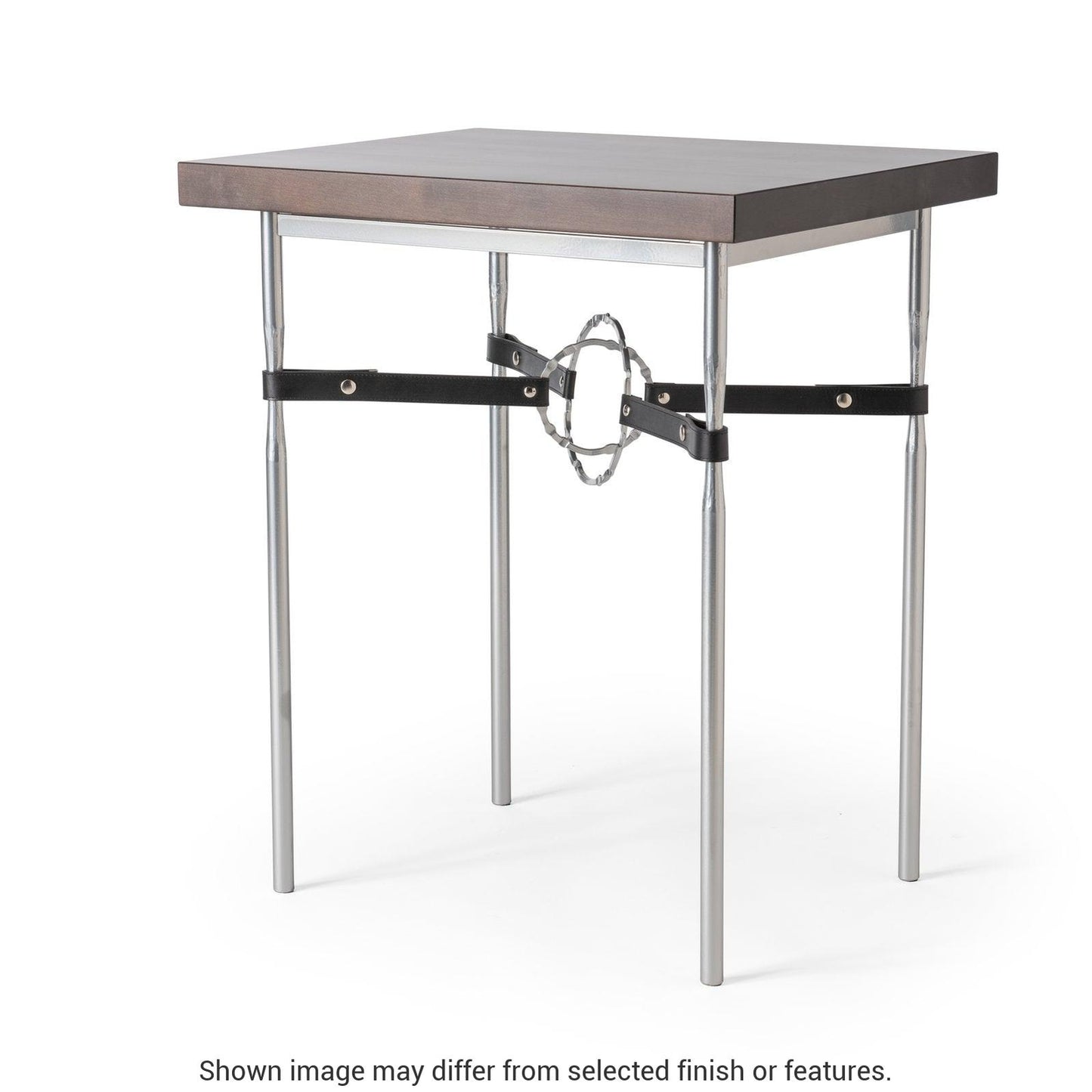 Equus Wood Top Side Table - White - Leather Chestnut Accent - Maple Natural Wood Top Accent by Hubbardton Forge