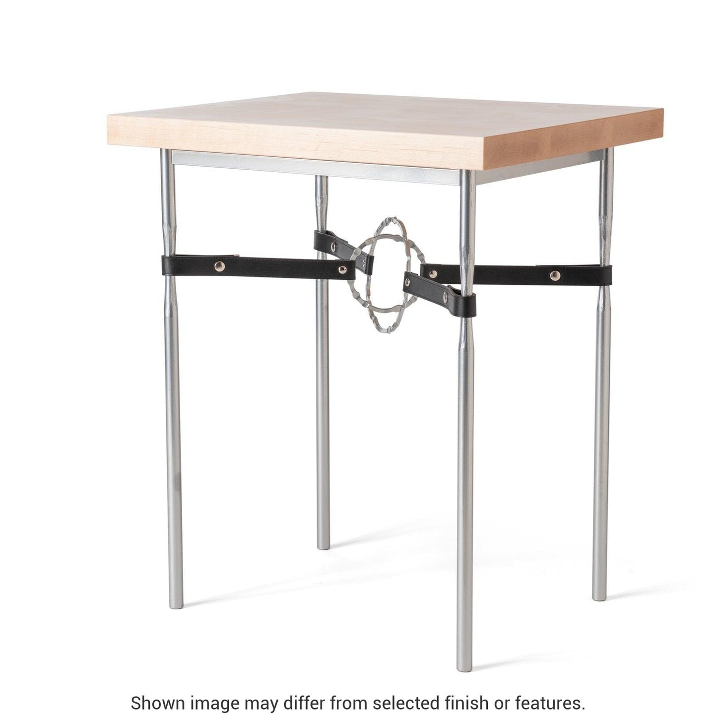Equus Wood Top Side Table - White - Leather Chestnut Accent - Maple Natural Wood Top Accent by Hubbardton Forge