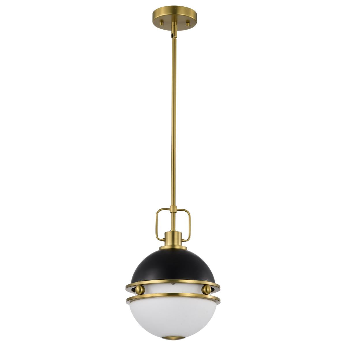 Everton 1 Light Pendant - 10 Inches - Matte Black & Brass Finish - Etched Opal Glass - Satco 60-7876
