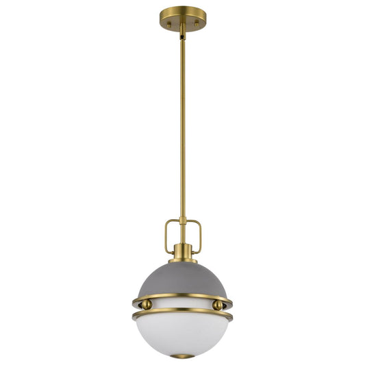 Everton 1 Light Pendant - 10 Inches - Matte Gray & Brass Finish - Etched Opal Glass - Satco 60-7875