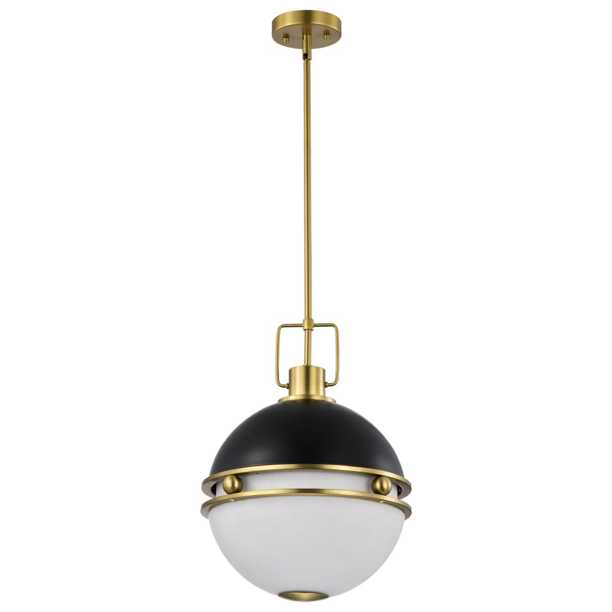 Everton 2 Light Pendant - 14 Inches - Matte Black & Brass Finish - Etched Opal Glass - Satco 60-7878