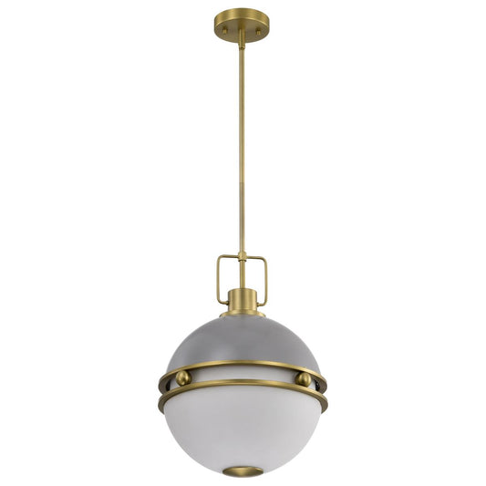 Everton 2 Light Pendant - 14 Inches - Matte Gray and Brass Finish - Etched Opal Glass - Satco 60-7877