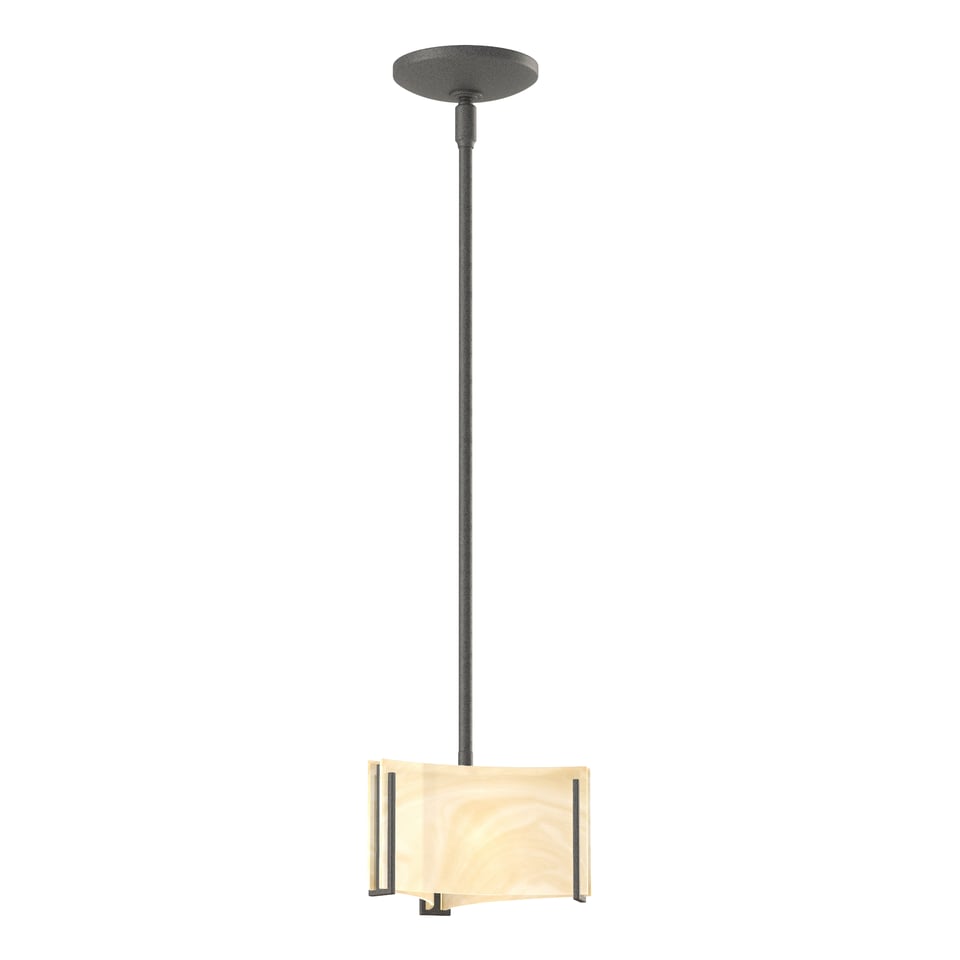 Exos Delta Mini Pendant - Natural Iron - Amber Swirl Glass by Hubbardton Forge