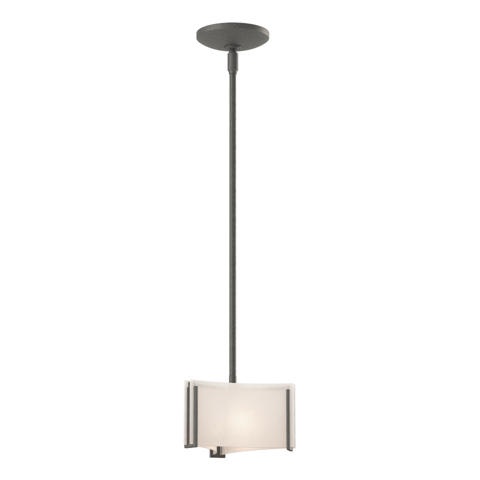 Exos Delta Mini Pendant - Natural Iron - White Art Glass by Hubbardton Forge