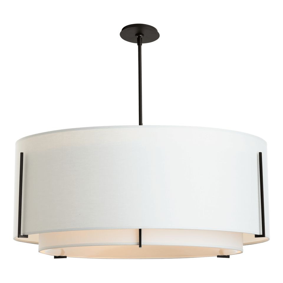 Exos Double Shade Large Scale Pendant - Dark Smoke - Natural Anna Shade by Hubbardton Forge